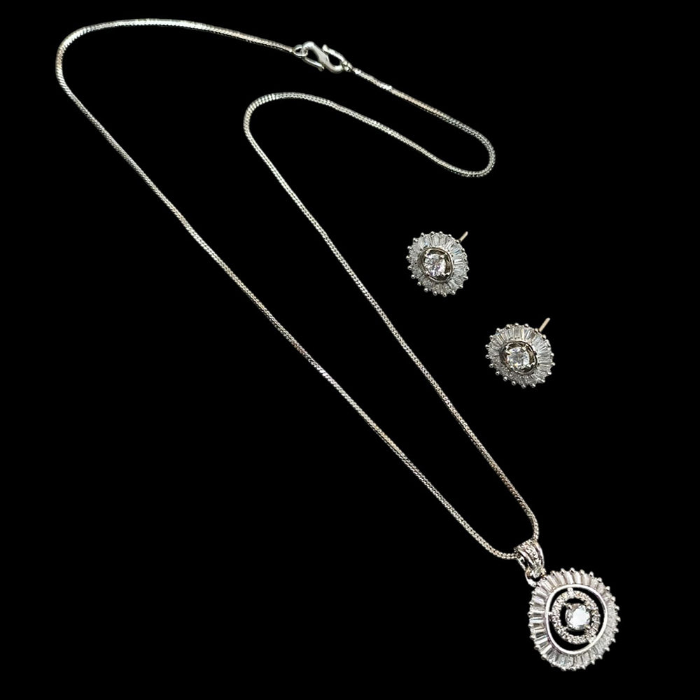 NAFJ Silver Plared American Diamond Chain Pendant Set