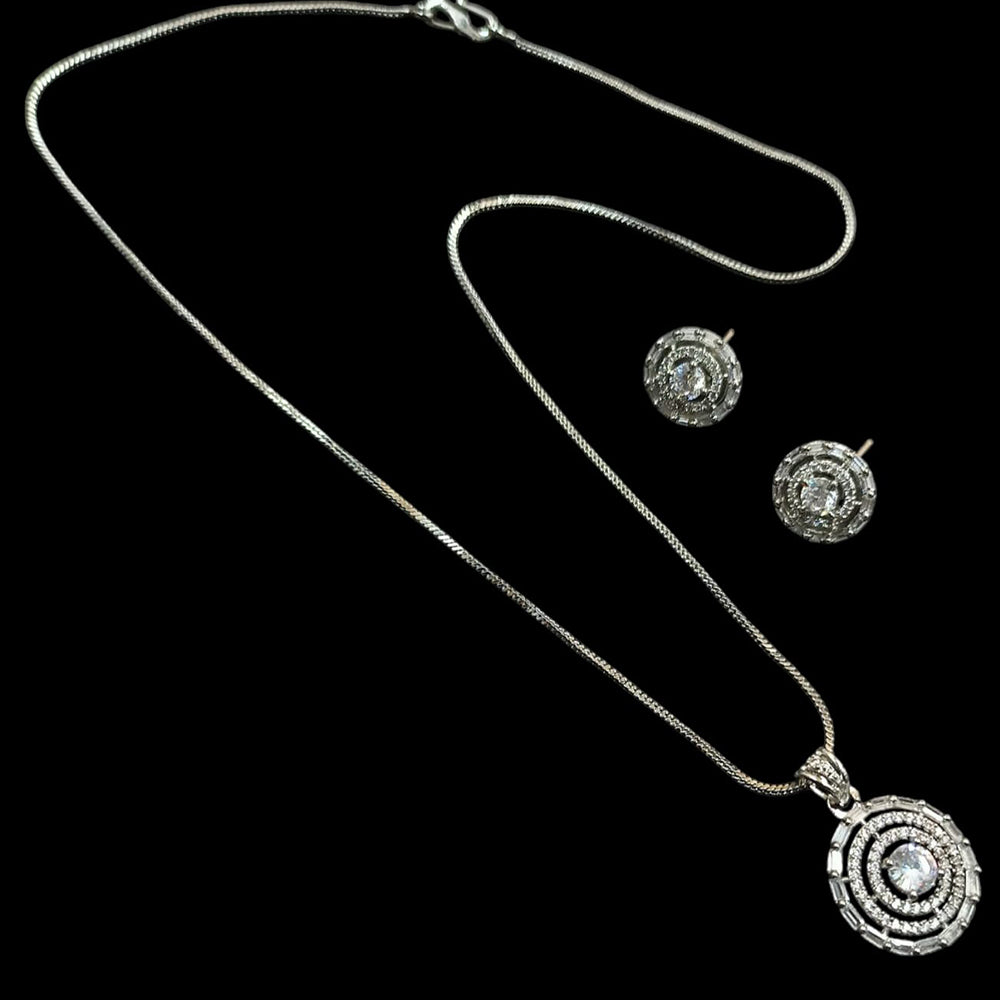 NAFJ Silver Plared American Diamond Chain Pendant Set