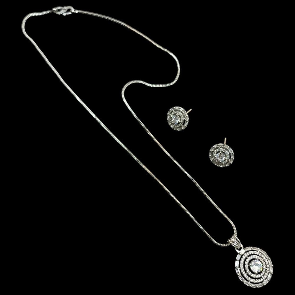 NAFJ Silver Plared American Diamond Chain Pendant Set