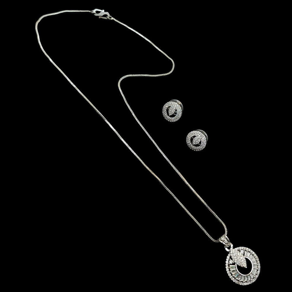 NAFJ Silver Plared American Diamond Chain Pendant Set