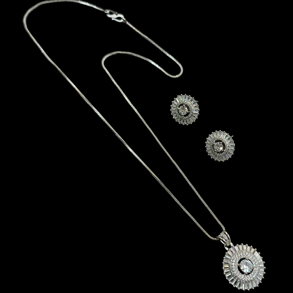NAFJ Silver Plared American Diamond Chain Pendant Set