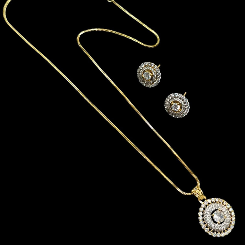 NAFJ Gold Plated American Diamond Chain Pendant Set