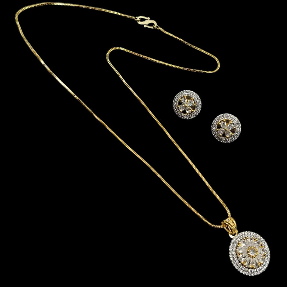NAFJ Gold Plated American Diamond Chain Pendant Set