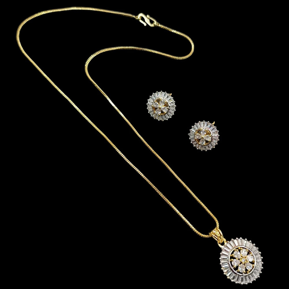 NAFJ Gold Plated American Diamond Chain Pendant Set