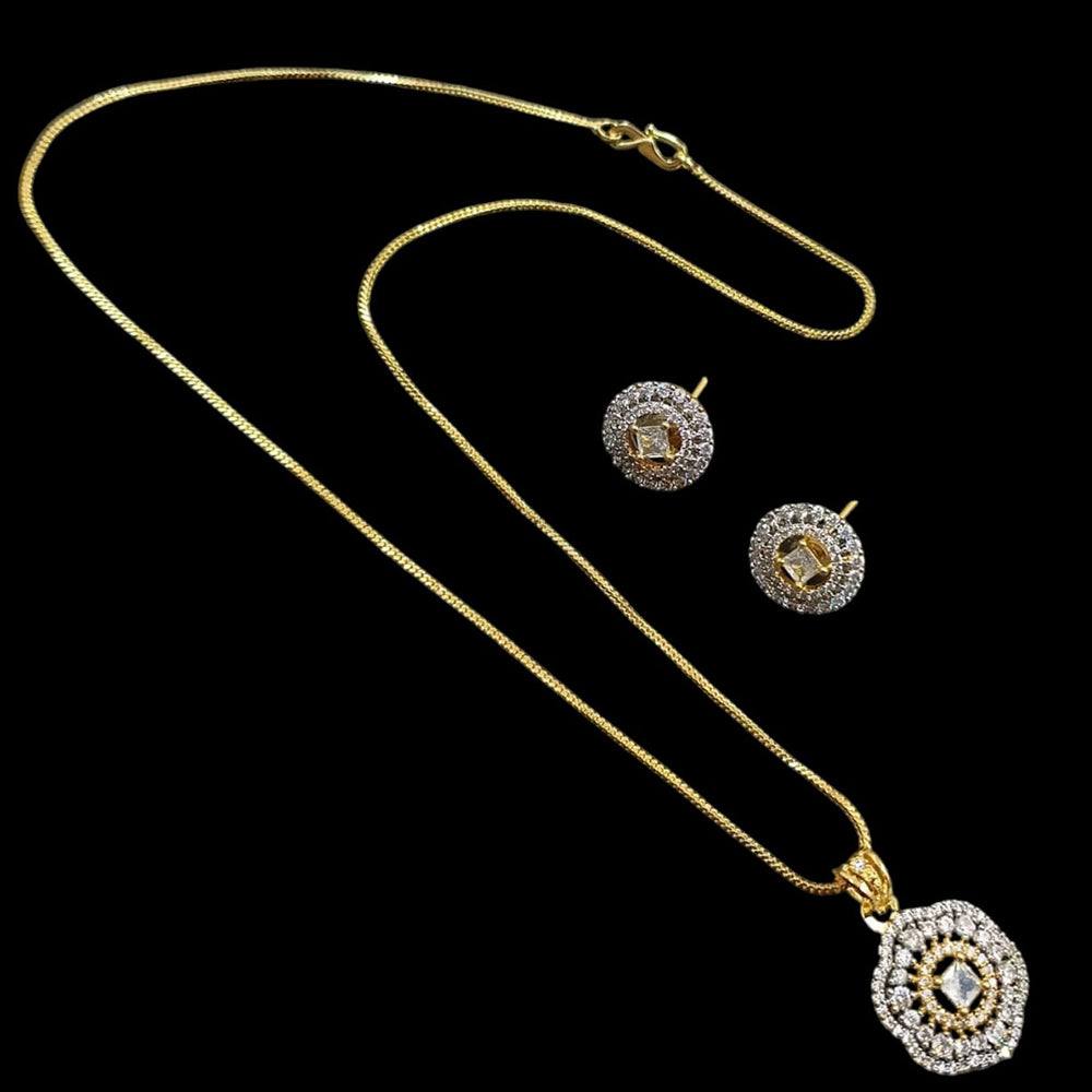 NAFJ Gold Plated American Diamond Chain Pendant Set
