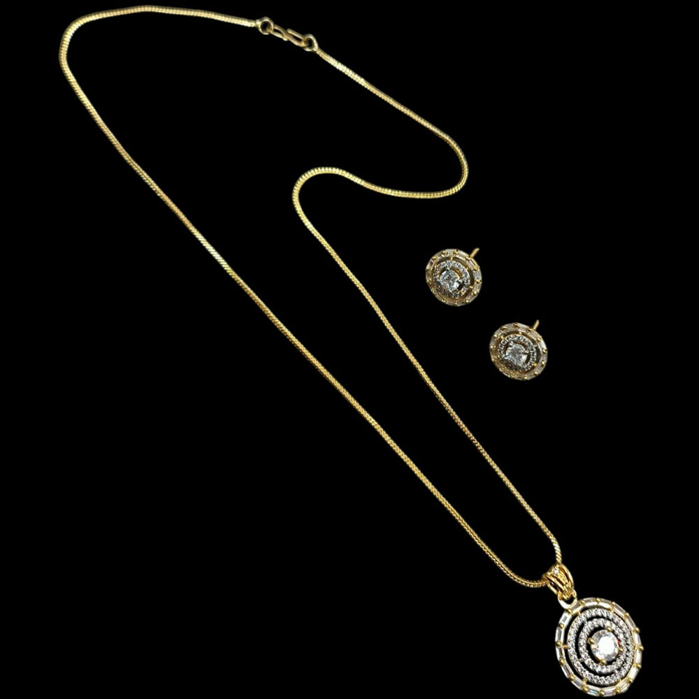 NAFJ Gold Plated American Diamond Chain Pendant Set