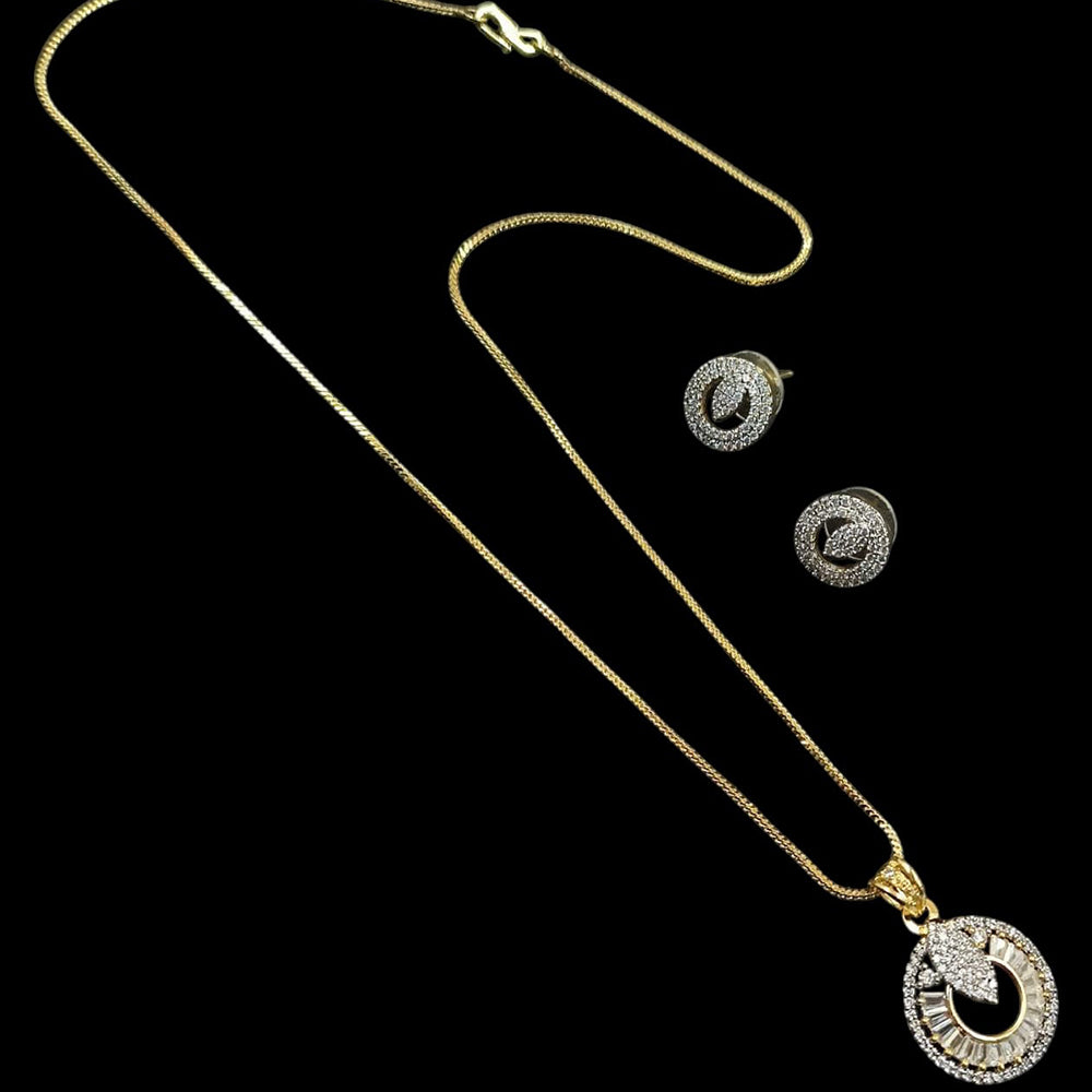 NAFJ Gold Plated American Diamond Chain Pendant Set