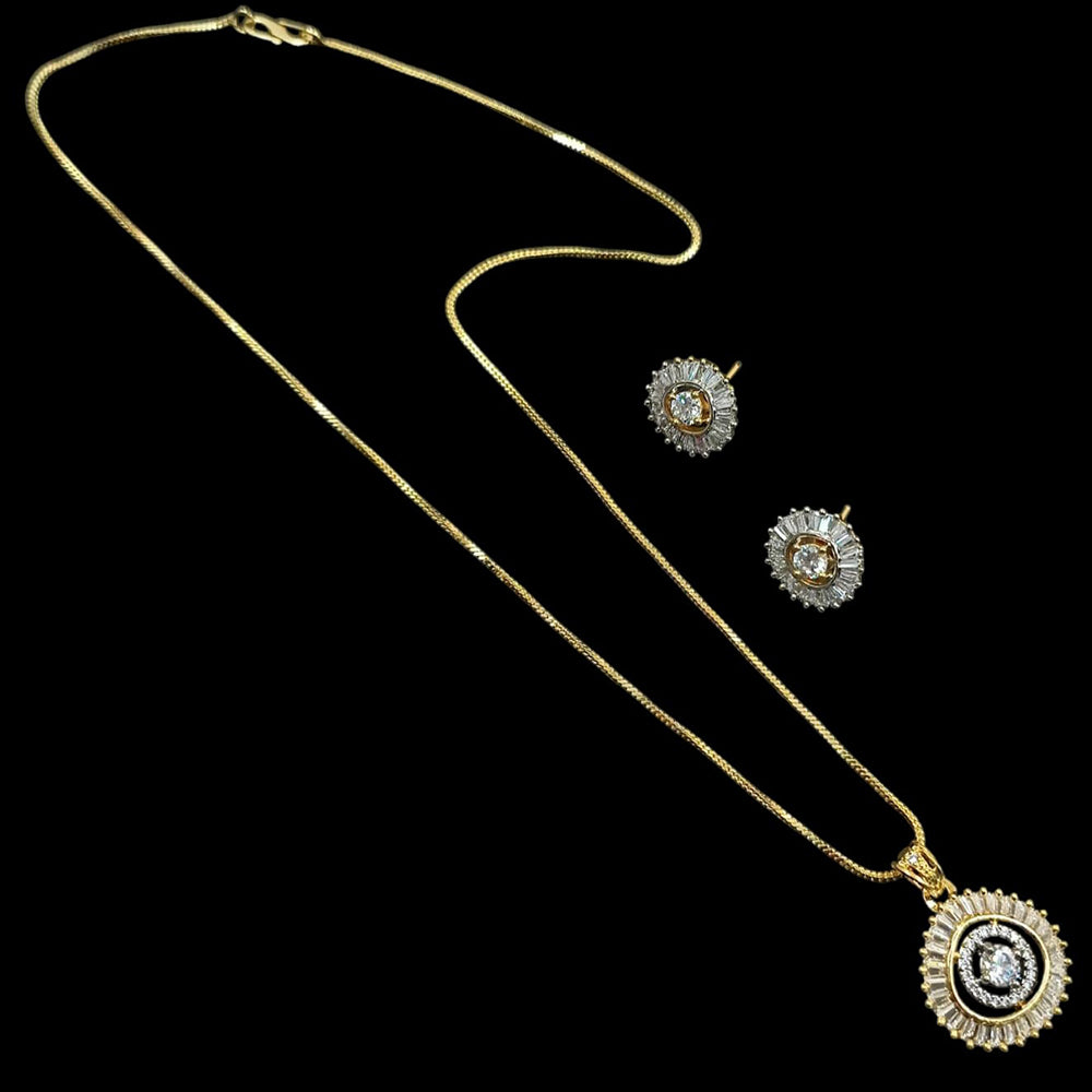 NAFJ Gold Plated American Diamond Chain Pendant Set