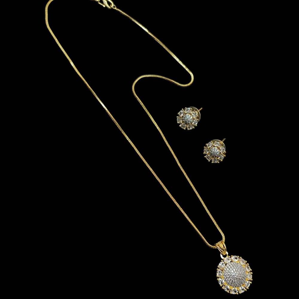 NAFJ Gold Plated American Diamond Chain Pendant Set