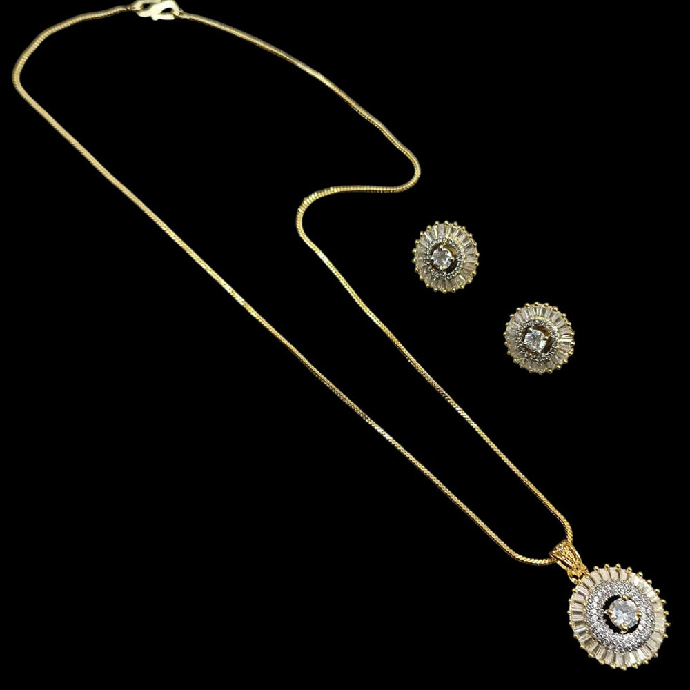 NAFJ Gold Plated American Diamond Chain Pendant Set