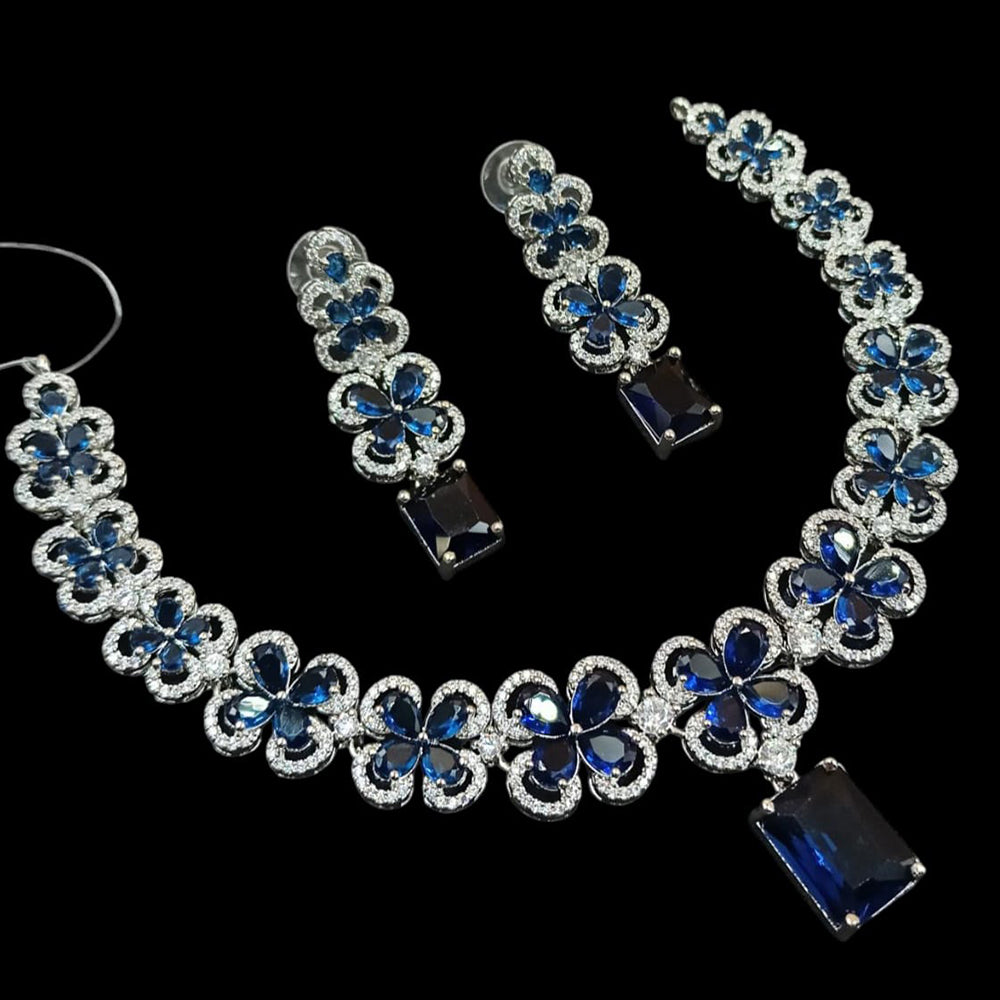 NAFJ Silver Plated American Diamond Necklace Set