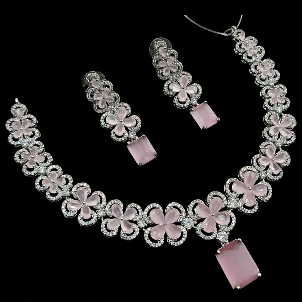 NAFJ Silver Plated American Diamond Necklace Set