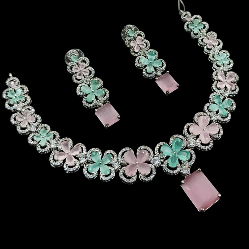 NAFJ Silver Plated American Diamond Necklace Set