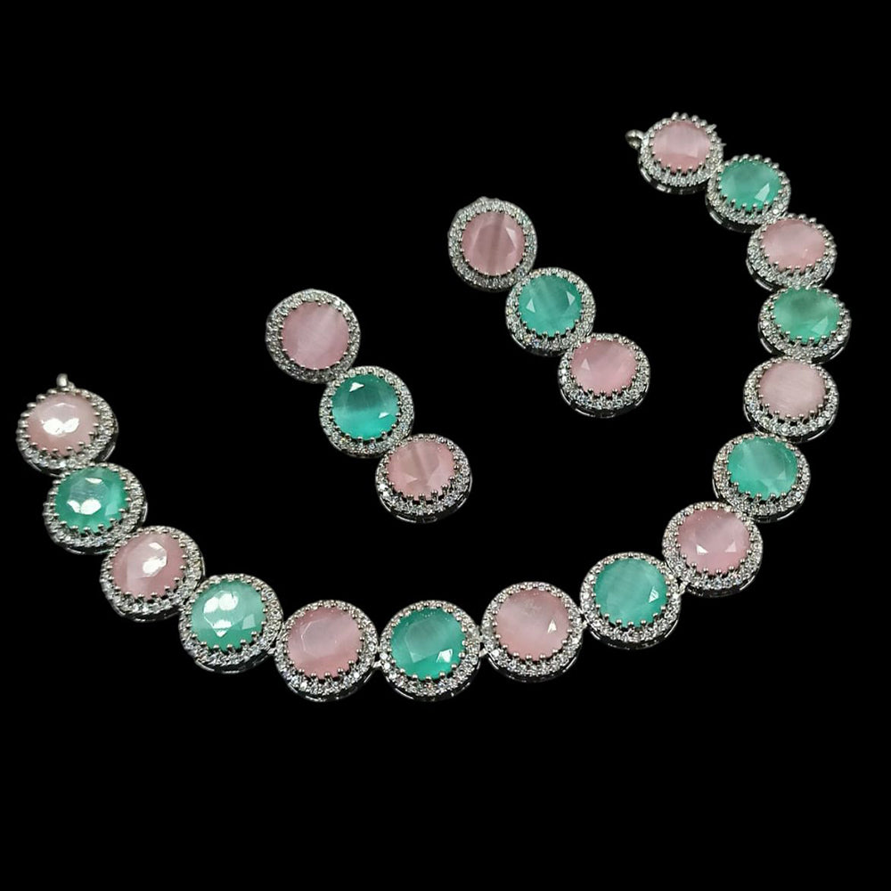 NAFJ Silver Plated American Diamond Necklace Set