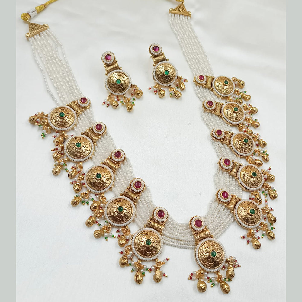NAFJ Copper Gold Plated Pota Stone Necklace Set