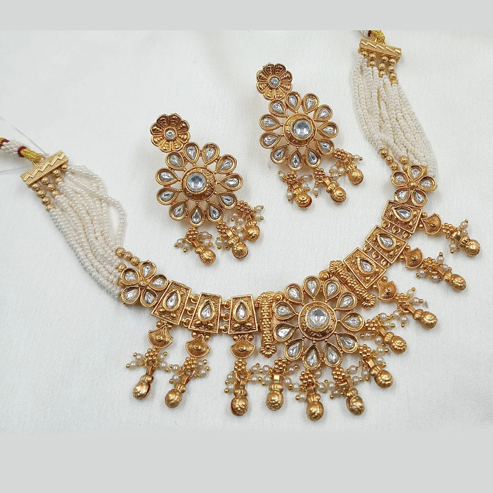 NAFJ Copper Gold Plated Kundan And Pearl Choker Necklace Set