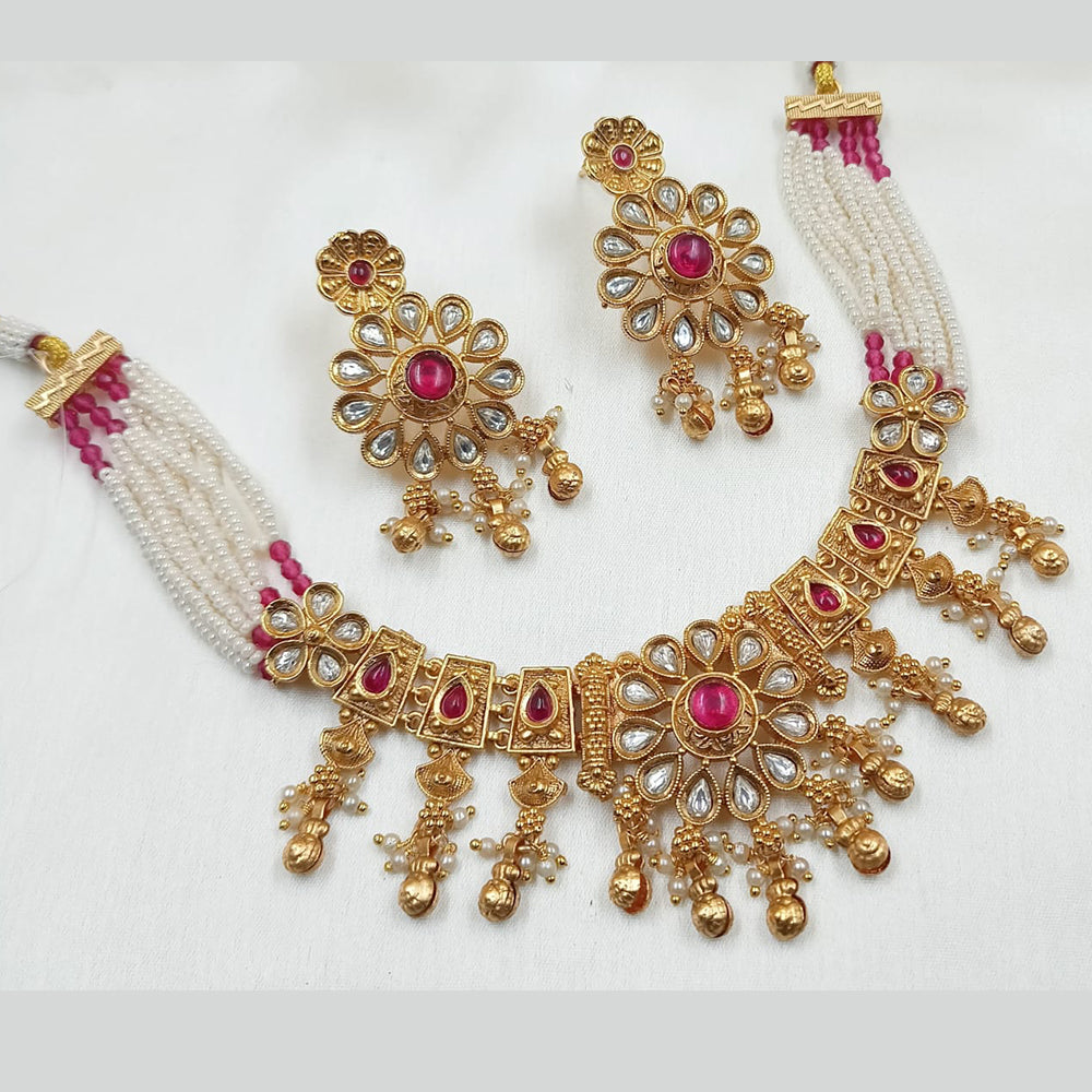 NAFJ Copper Gold Plated Kundan And Pearl Choker Necklace Set