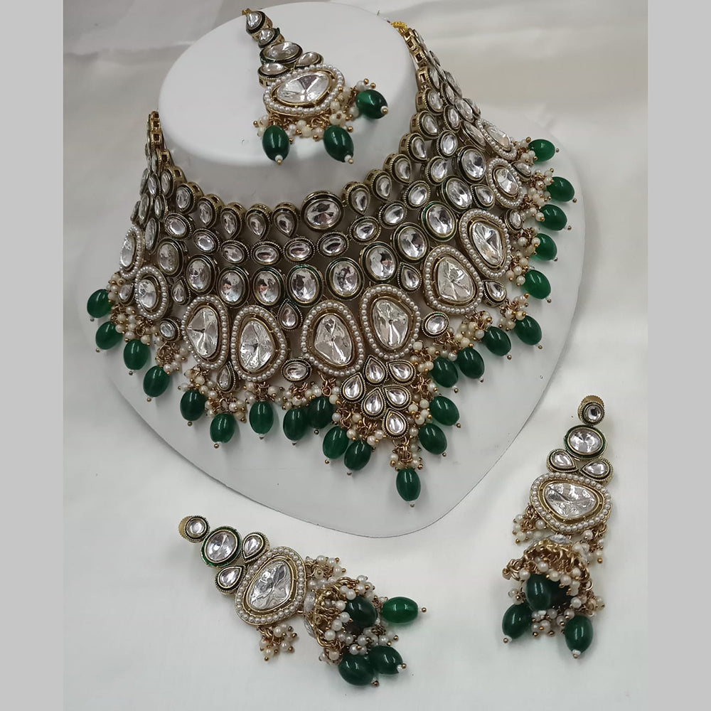 NAFJ Gold Plated Kundan And BeadsNecklace Set