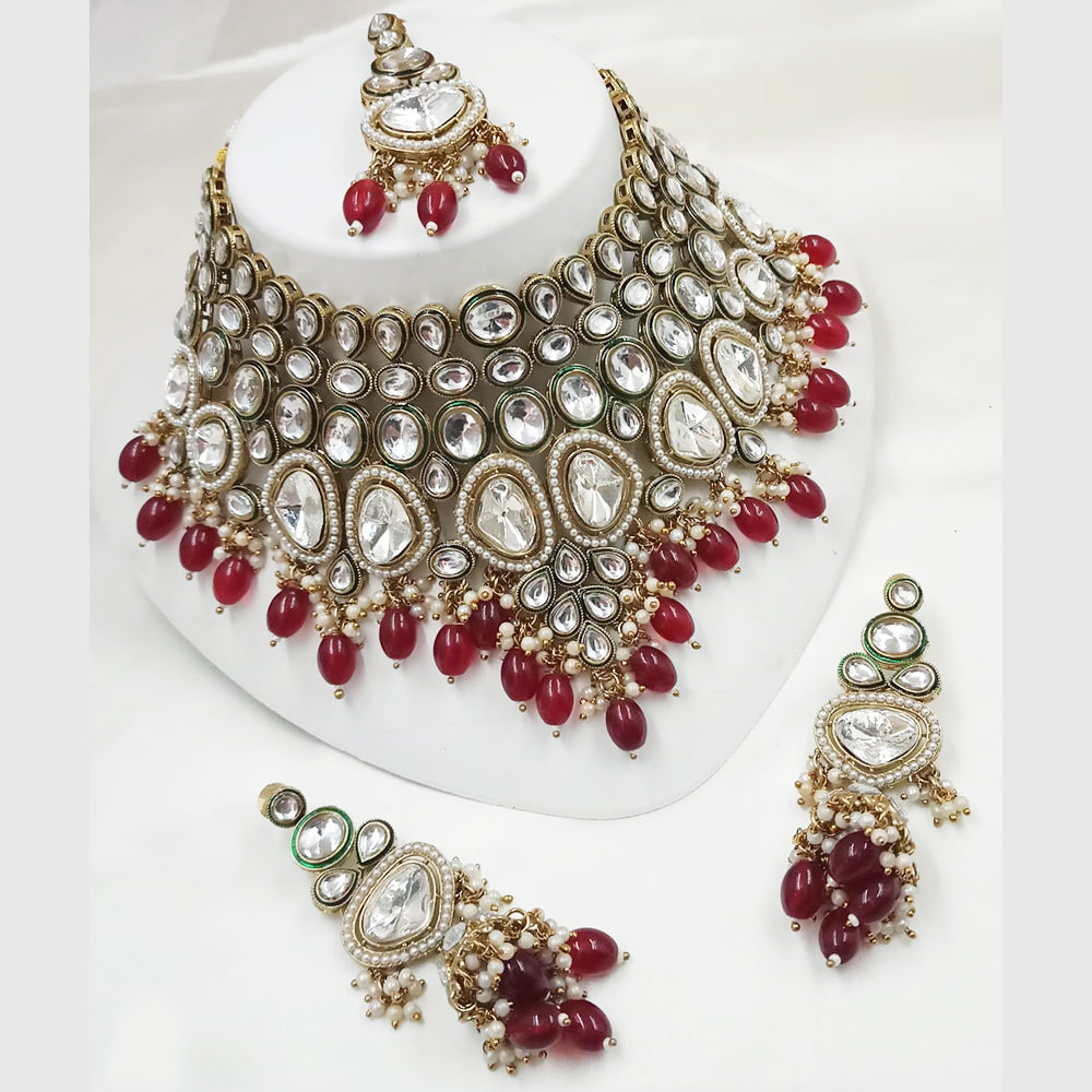 NAFJ Gold Plated Kundan And BeadsNecklace Set
