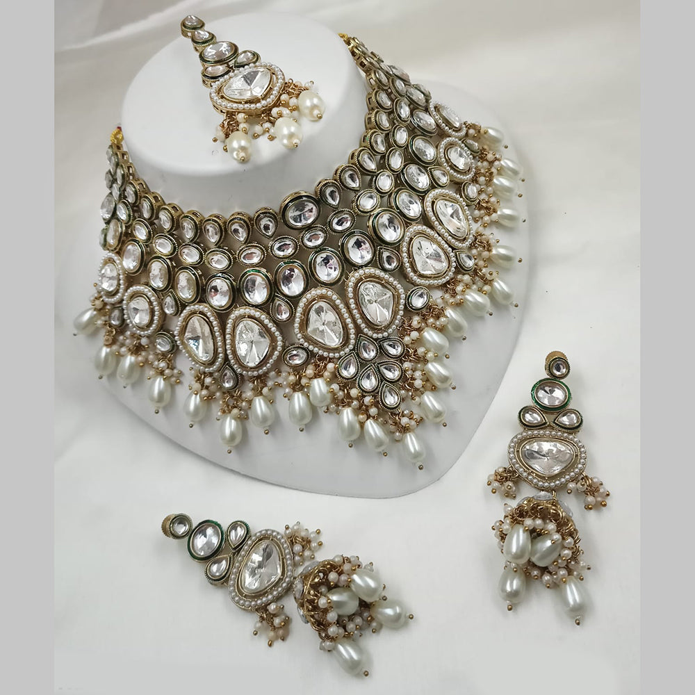 NAFJ Gold Plated Kundan And BeadsNecklace Set