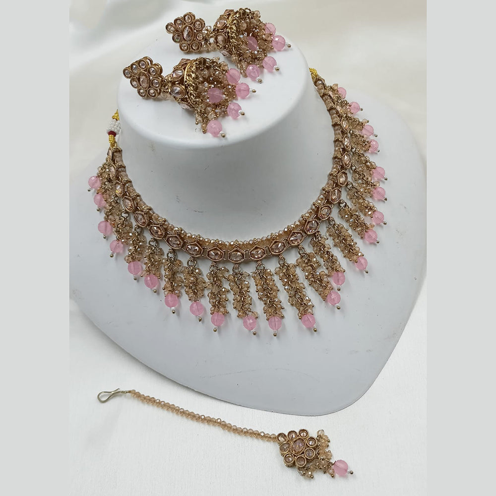 NAFJ Elegant Gold Plated Crystal Stones And Beads Necklace Set