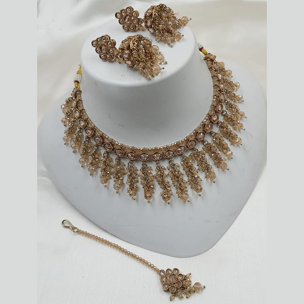 NAFJ Elegant Gold Plated Crystal Stones And Beads Necklace Set