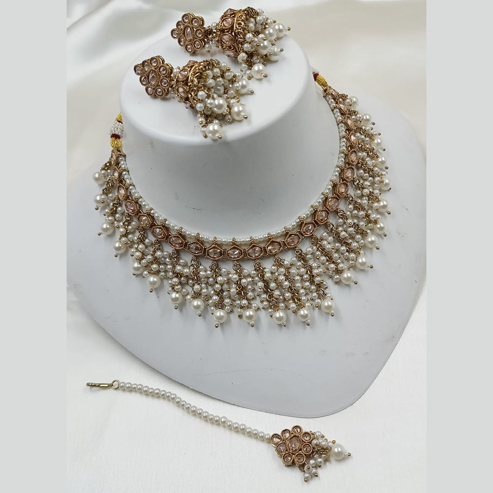 NAFJ Elegant Gold Plated Crystal Stones And Beads Necklace Set