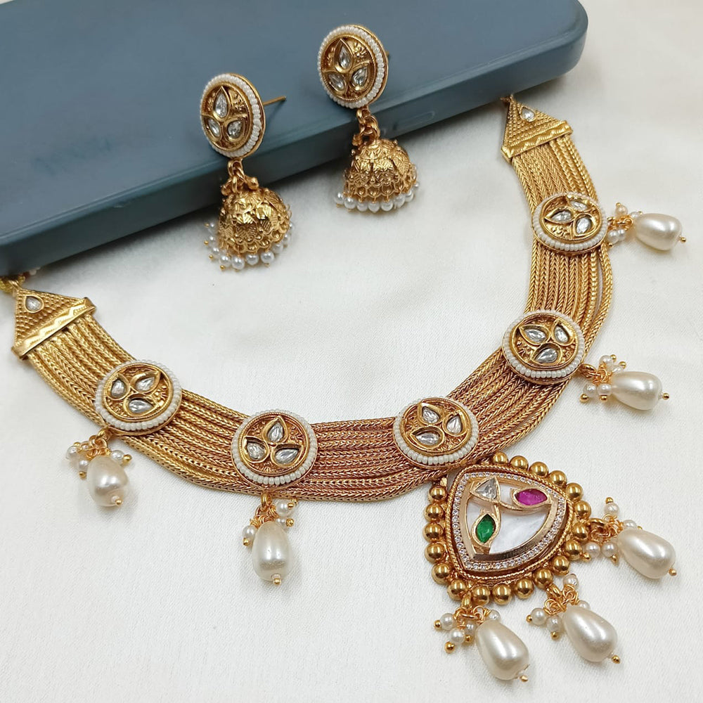 NAFJ Gold Plated Pota Stone Necklace Set