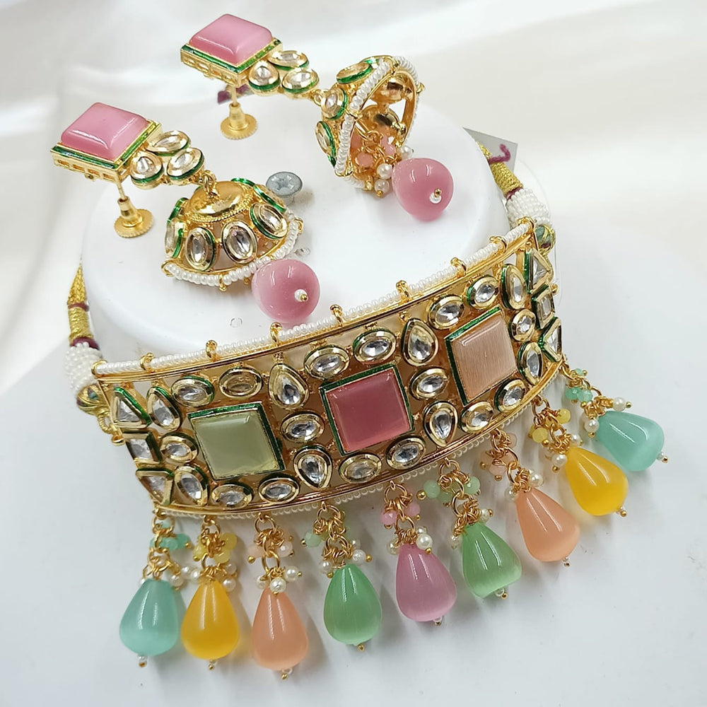 NAFJ Gold Plated Pota Stone Necklace Set