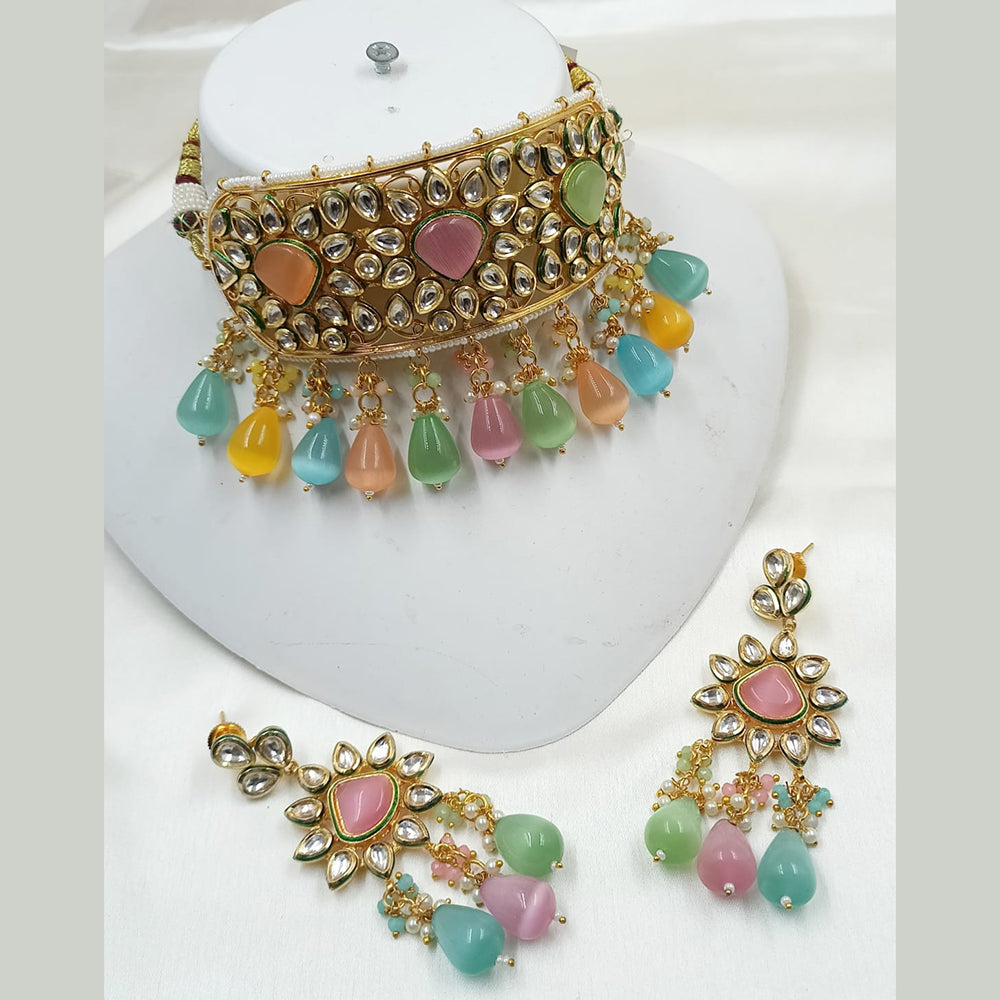 NAFJ Gold Plated Pota Stone Necklace Set