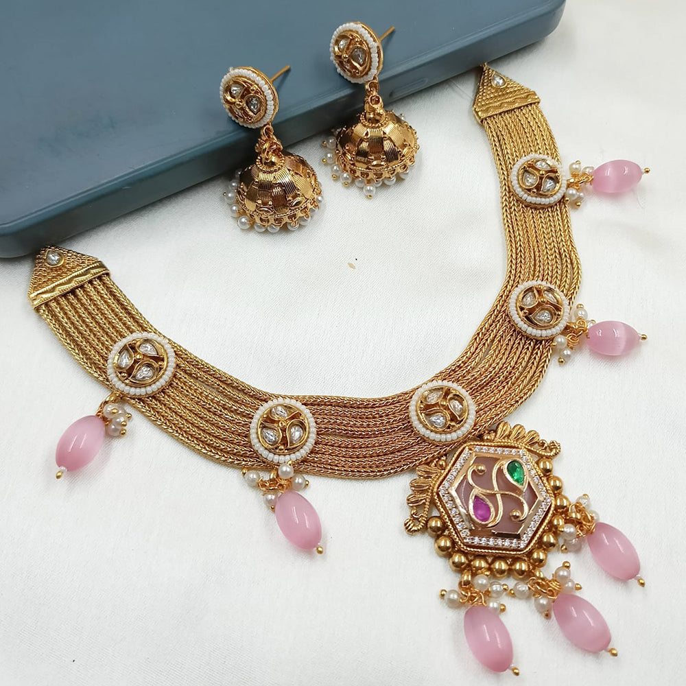NAFJ Gold Plated Pota Stone Necklace Set