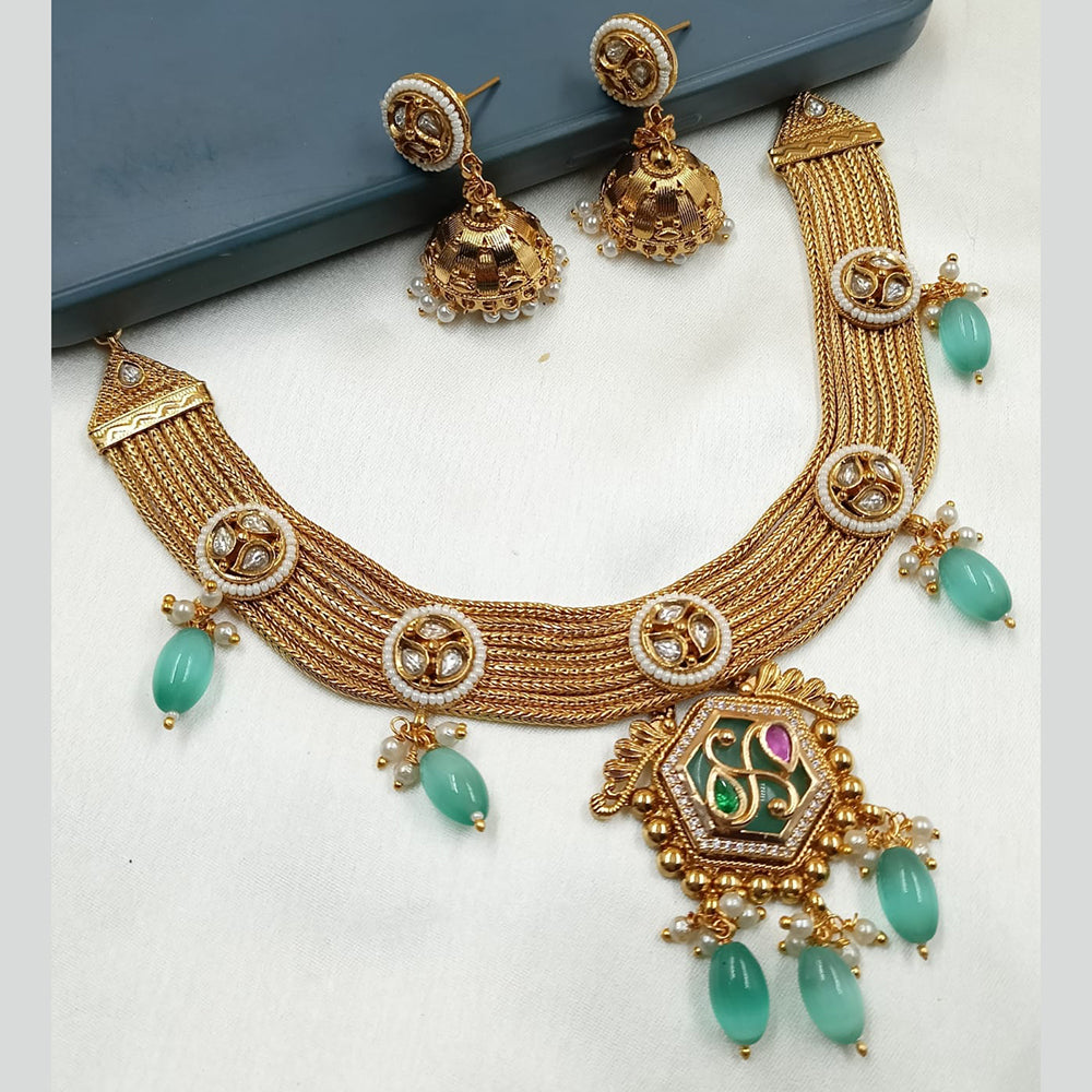 NAFJ Gold Plated Pota Stone Necklace Set