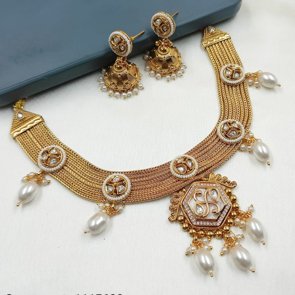 NAFJ Gold Plated Pota Stone Necklace Set
