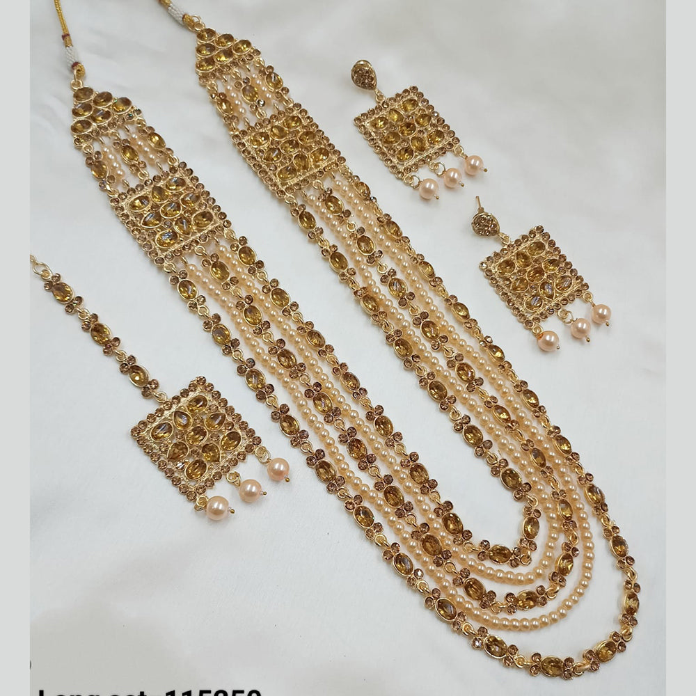 NAFJ Gold Plated Pearl And Beads Long Necklace Set