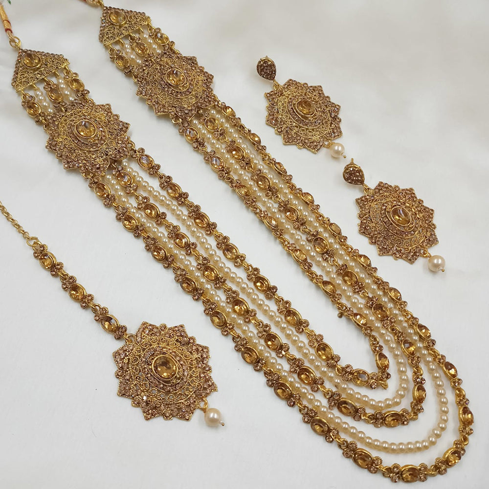 NAFJ Gold Plated Pearl And Beads Long Necklace Set