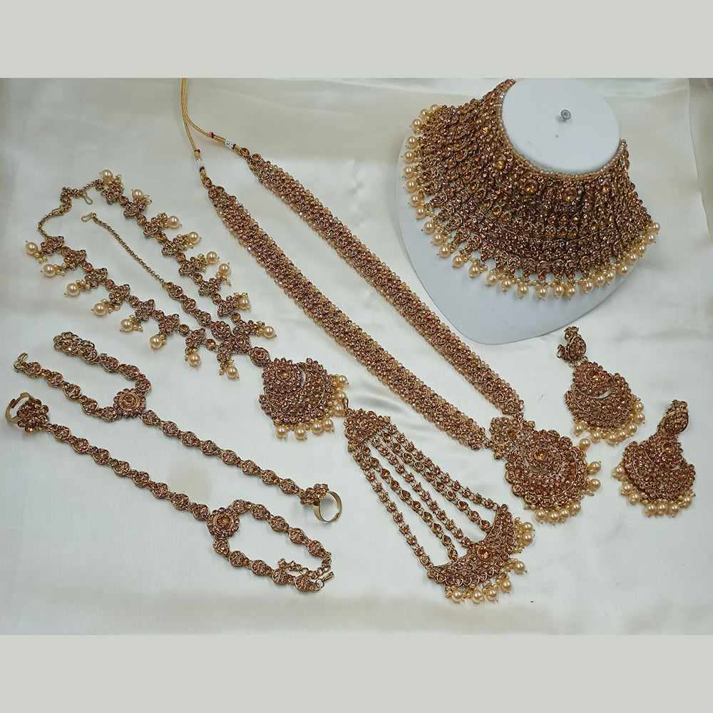 NAFJ Gold Plated Crystal Stone And Beads Bridal Set