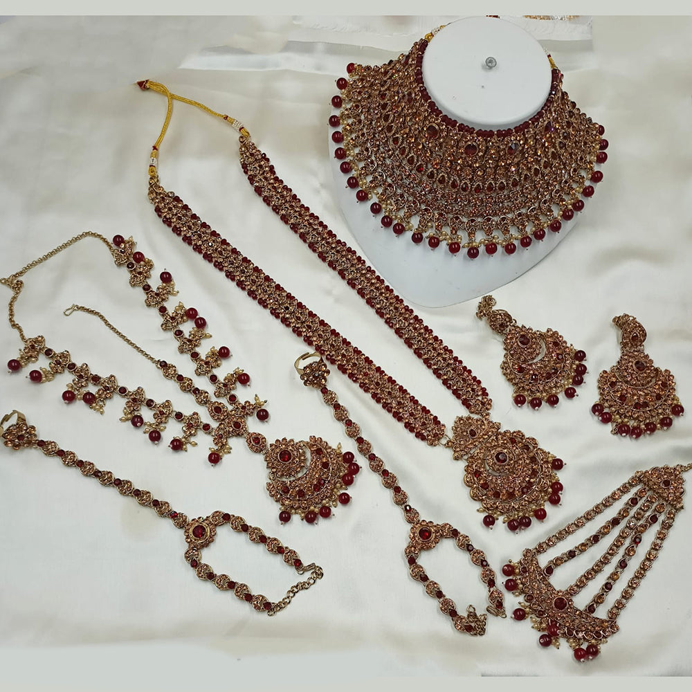 NAFJ Gold Plated Crystal Stone And Beads Bridal Set