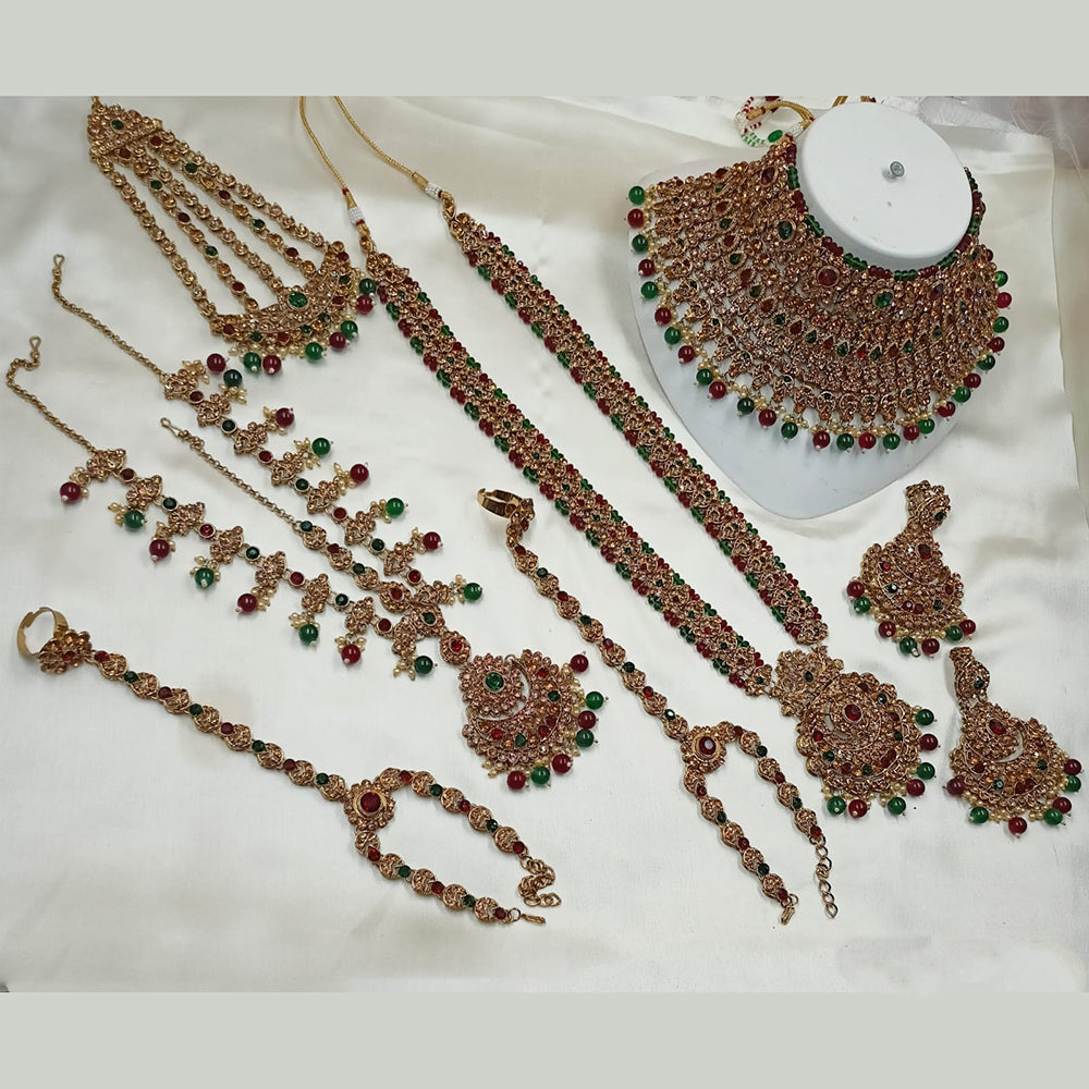 NAFJ Gold Plated Crystal Stone And Beads Bridal Set