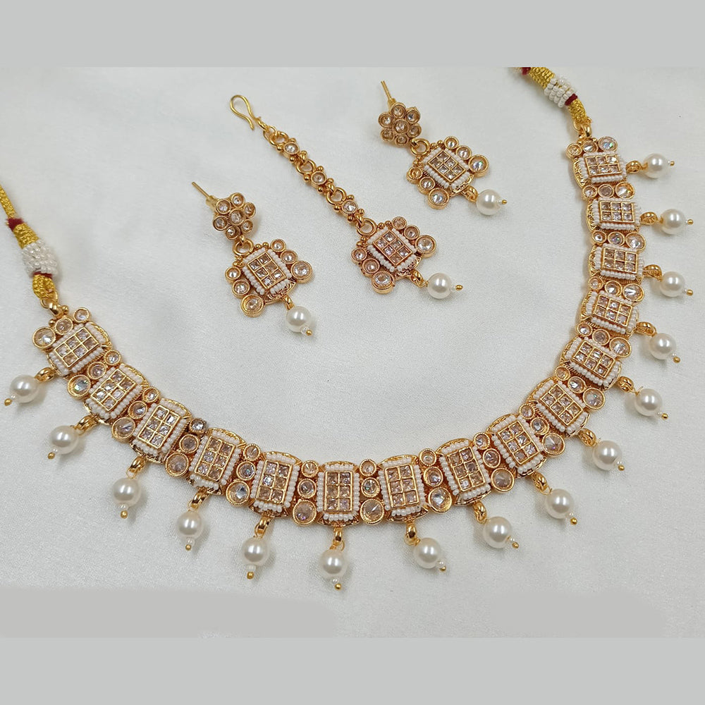 NAFJ Copper Gold Plated Reverse AD And Pearl Necklace Set