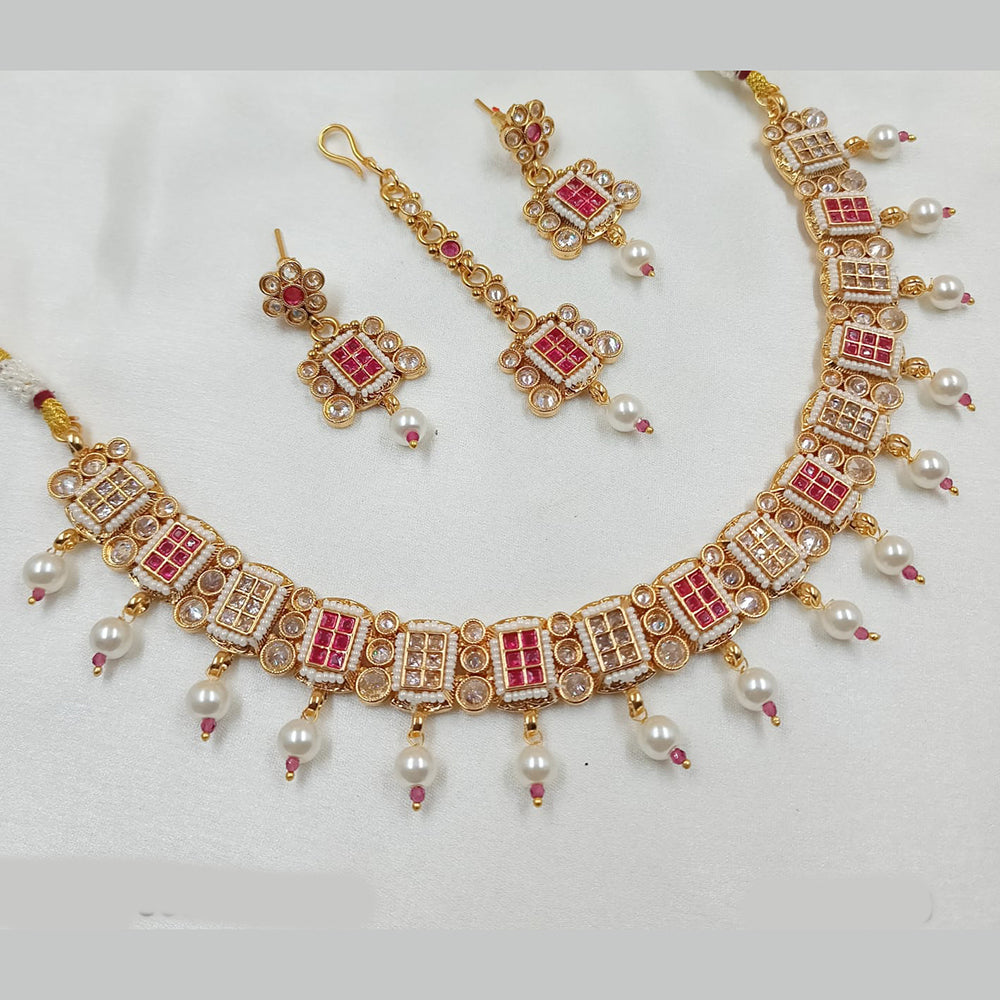 NAFJ Copper Gold Plated Reverse AD And Pearl Necklace Set