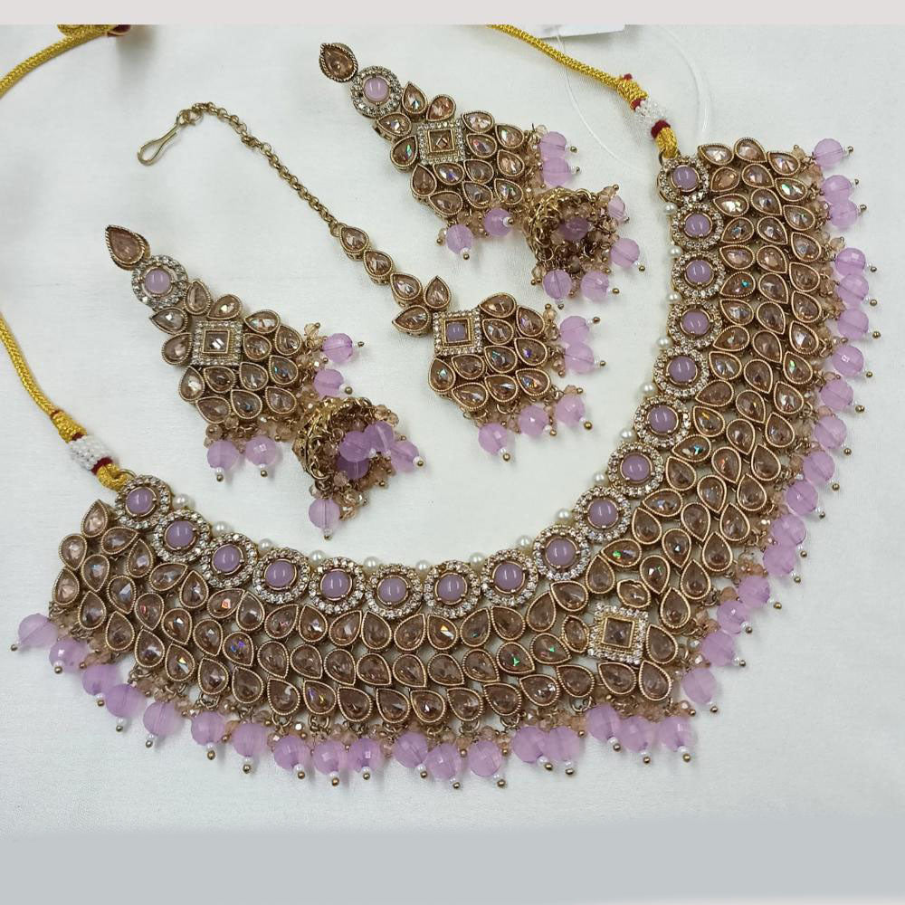 NAFJ Gold Plated Crystal Stone And Beads Choker Necklace Set