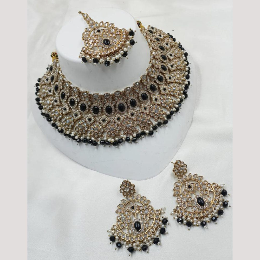 NAFJ Gold Plated Crystal Stone And Beads Choker Necklace Set