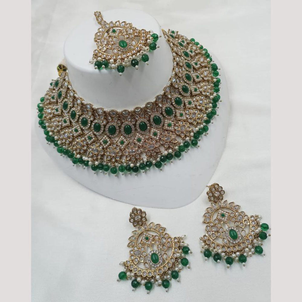 NAFJ Gold Plated Crystal Stone And Beads Choker Necklace Set