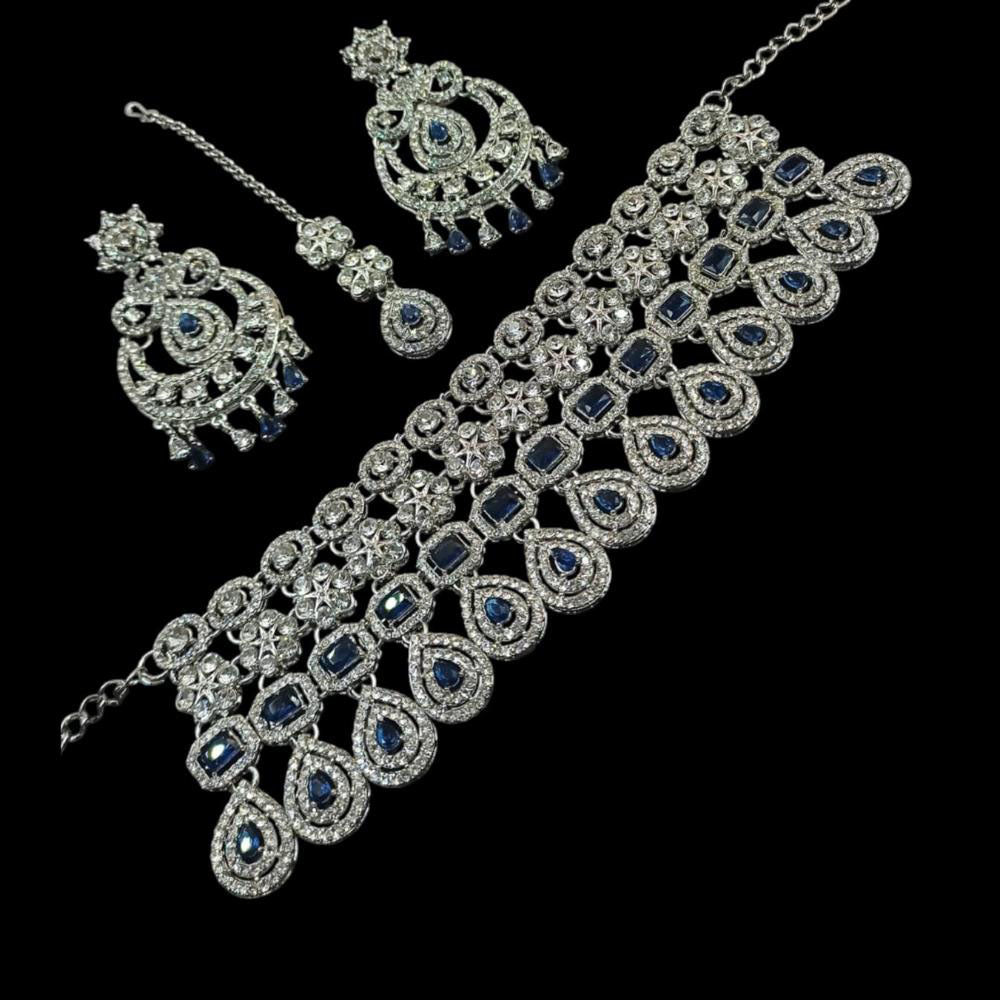 NAFJ Silver Plated American Diamond Necklace Set