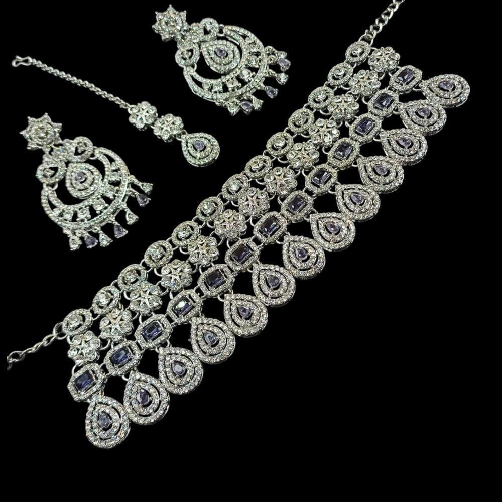 NAFJ Silver Plated American Diamond Necklace Set