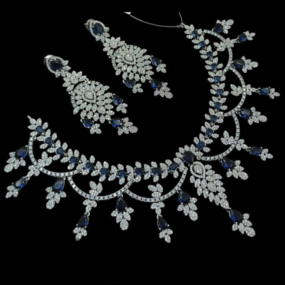 NAFJ Silver Plated American Diamond Necklace Set