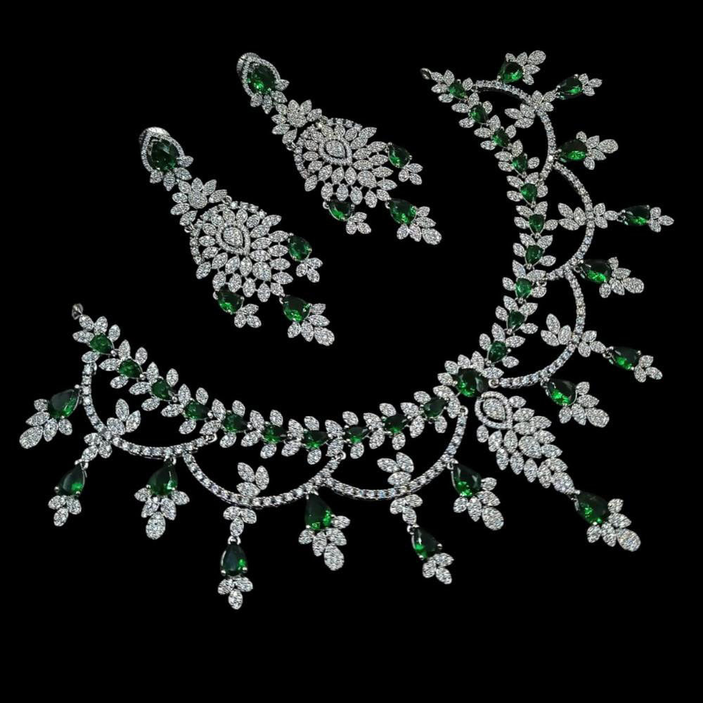 NAFJ Silver Plated American Diamond Necklace Set