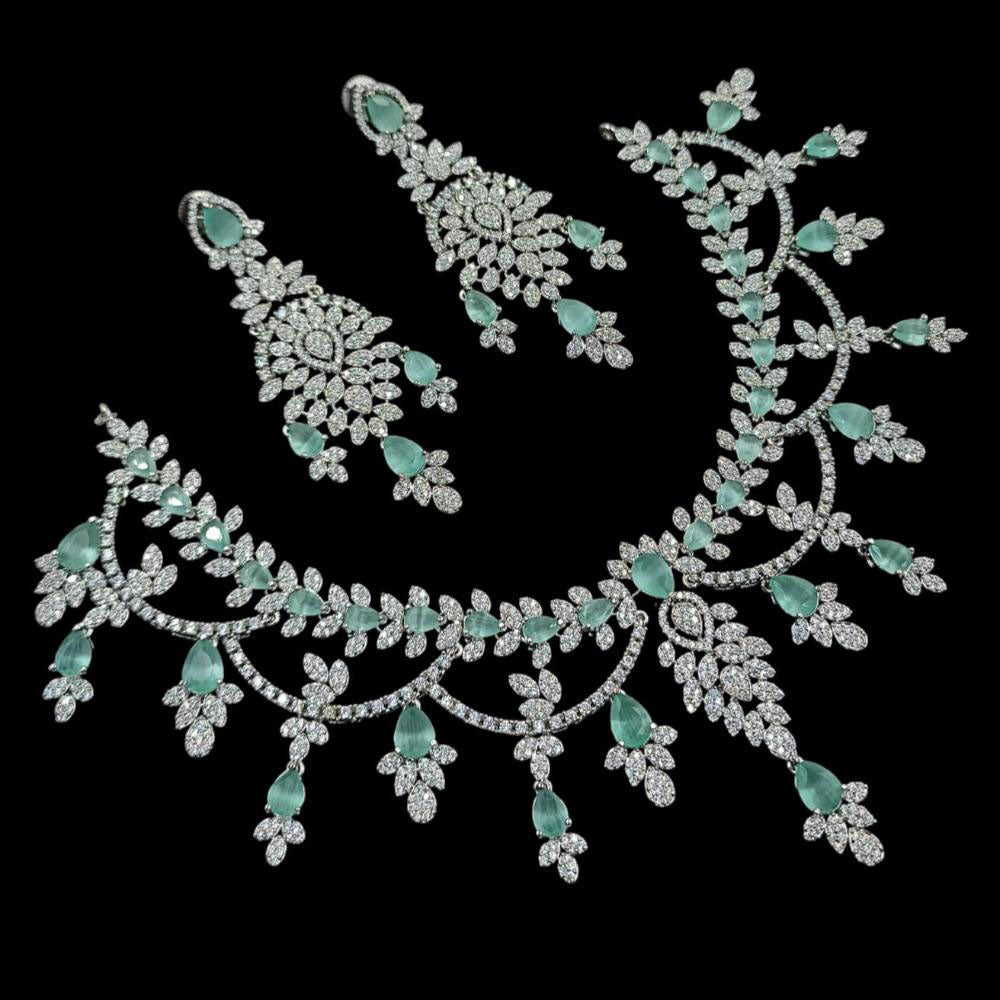 NAFJ Silver Plated American Diamond Necklace Set