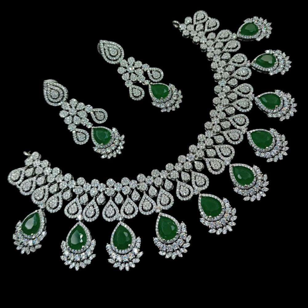 NAFJ Silver Plated American Diamond Necklace Set