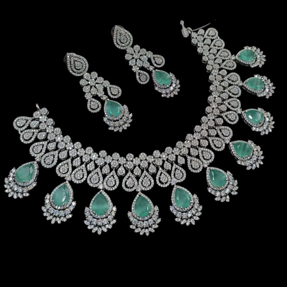 NAFJ Silver Plated American Diamond Necklace Set